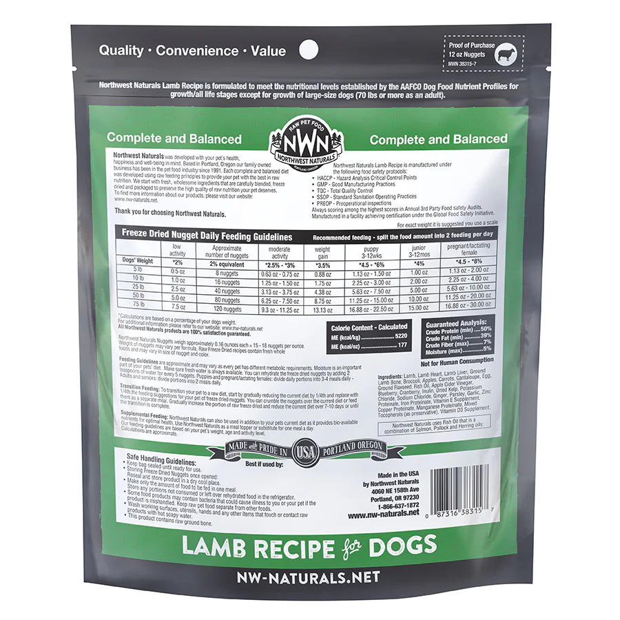 Northwest Naturals Freeze Dried Nuggets Lamb 12 OZ - Image 2