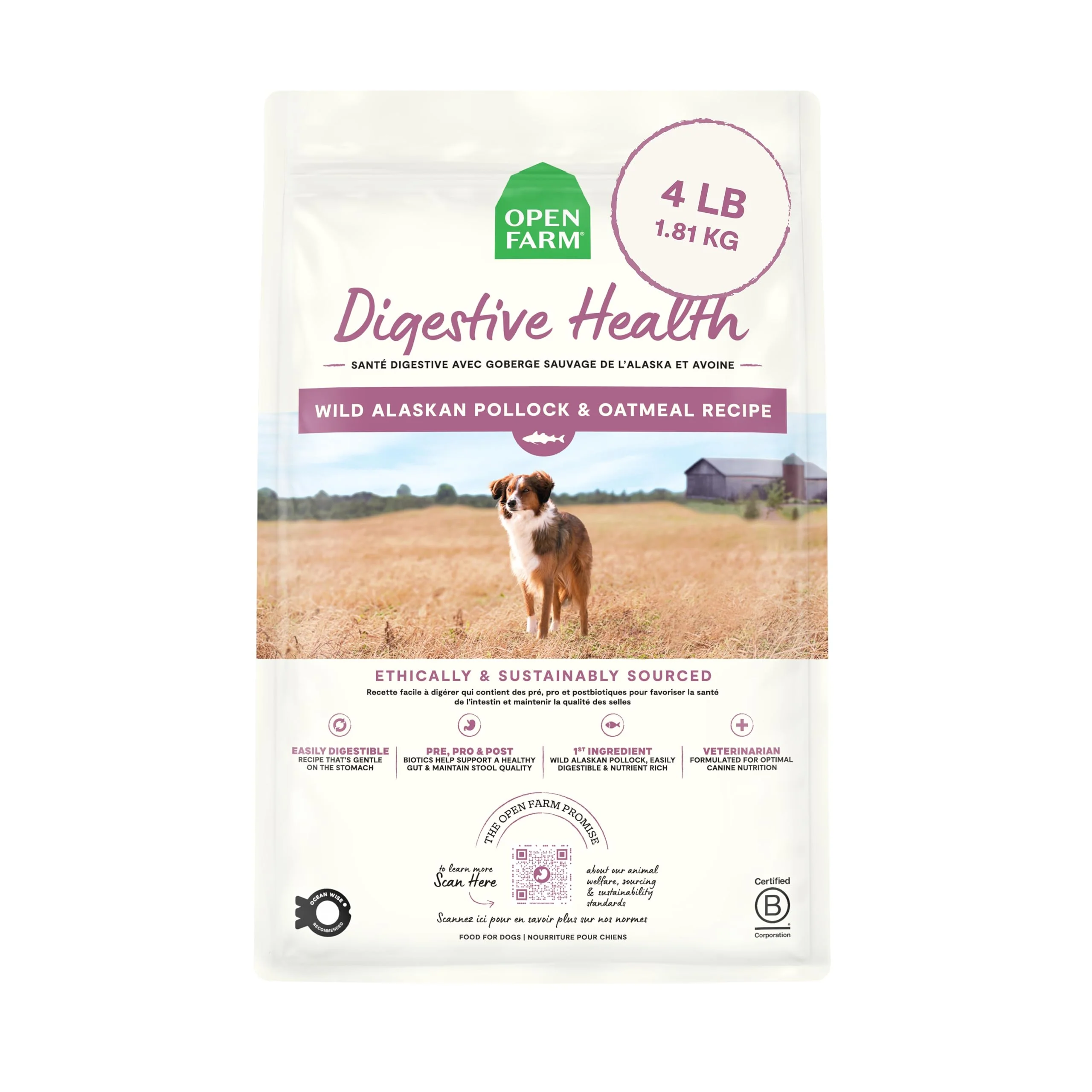 Open Farm Digestive Health Pollock Oatmeal Dog 4 LB