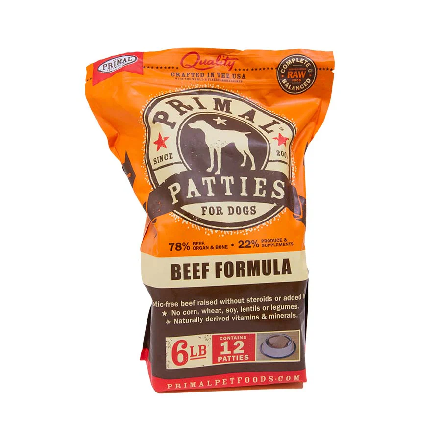 Primal Frozen Raw Beef Patties Dog 6 LB