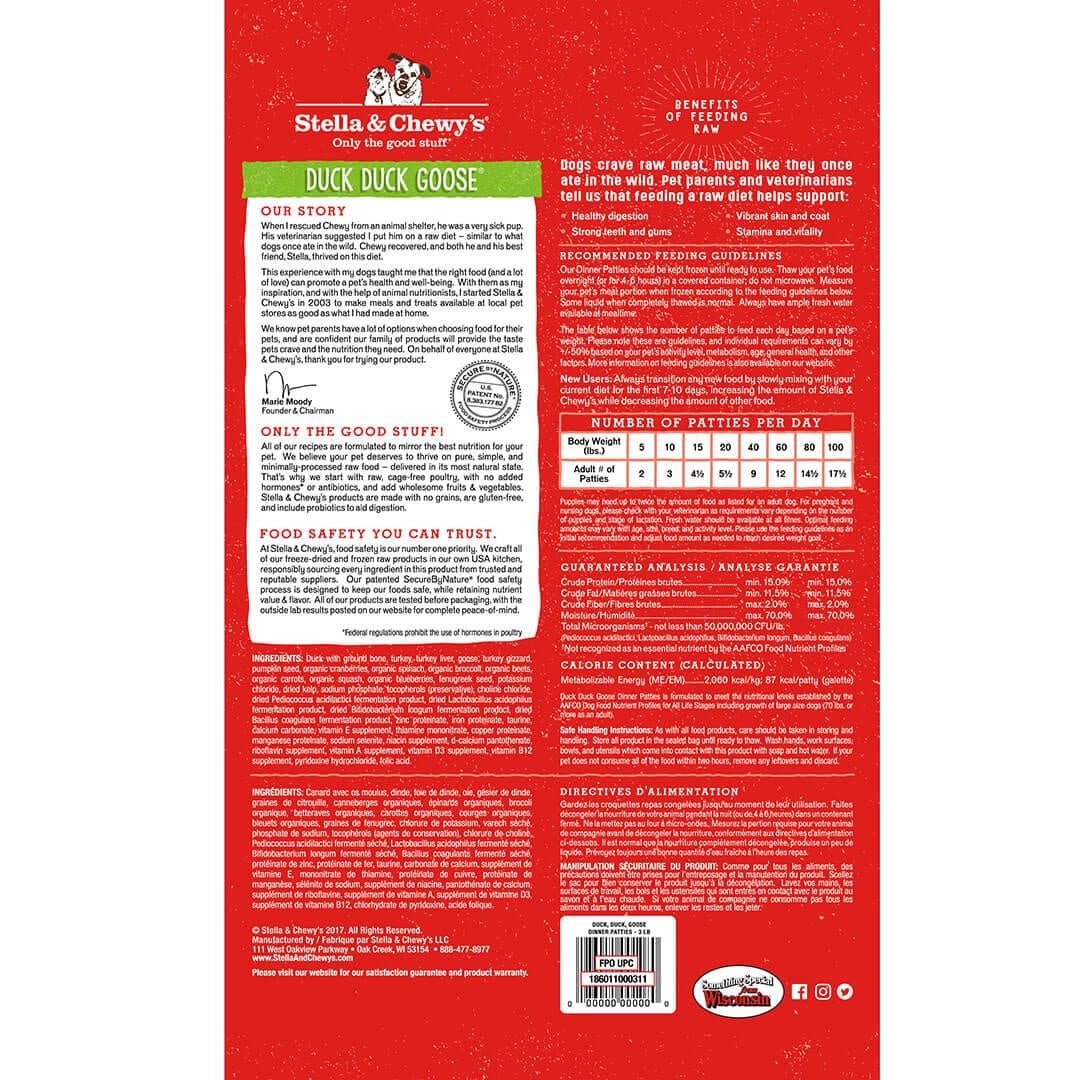 Stella and Chewy's Frozen Raw Duck Goose Patties 3 LB - Image 2